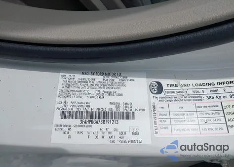 2011 Ford Fusion S z USA, uszkodzony, nr VIN 3FAHP0GA7BR191213